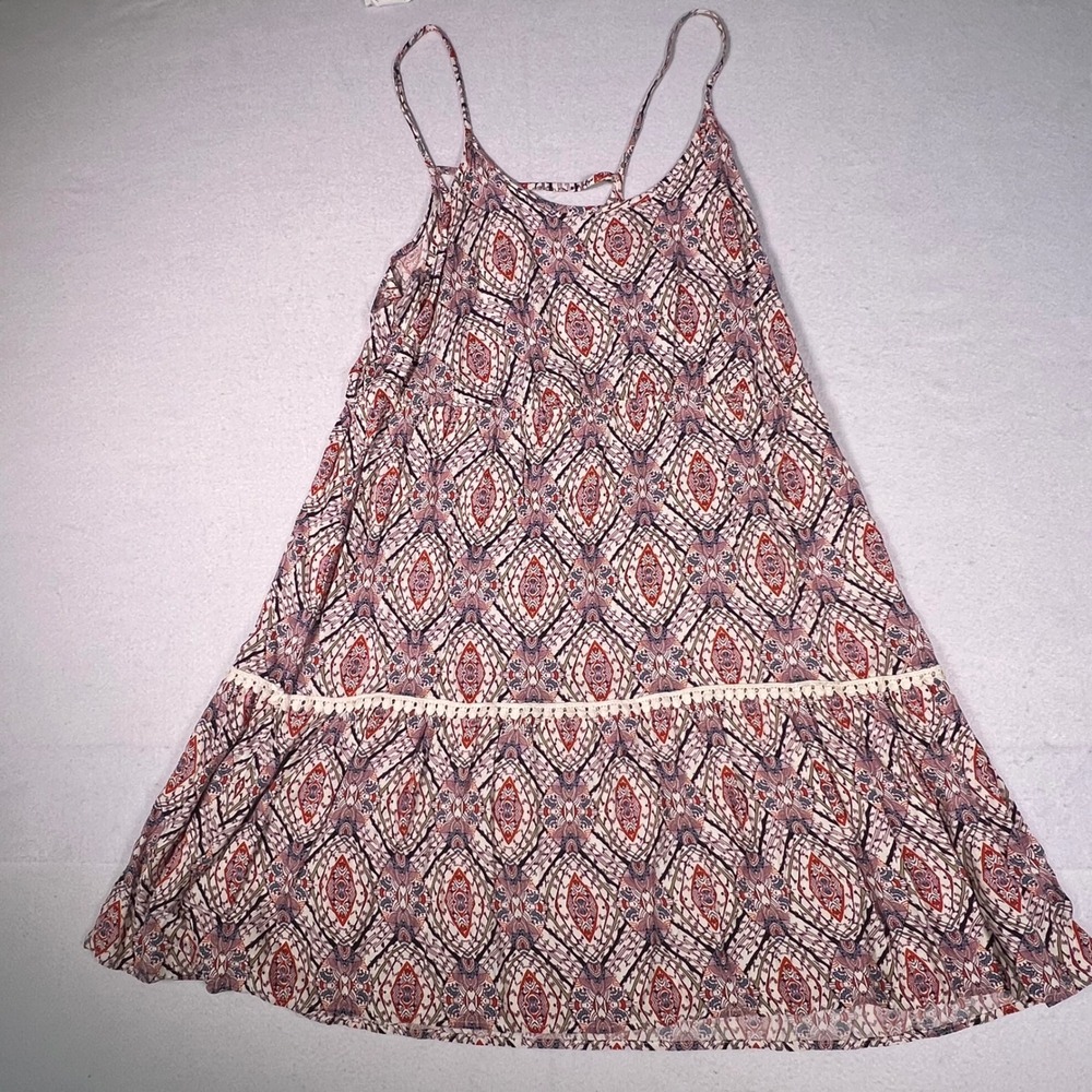 Mossimo Mini Dress Womens Large Multicolor Geometric Pom Trim Excellent